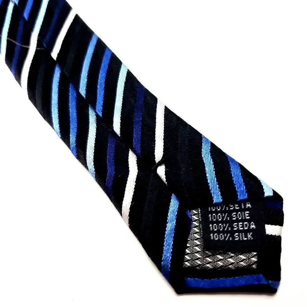 Valerio Garati Black Blue Silk‎ Tie Woven Striped